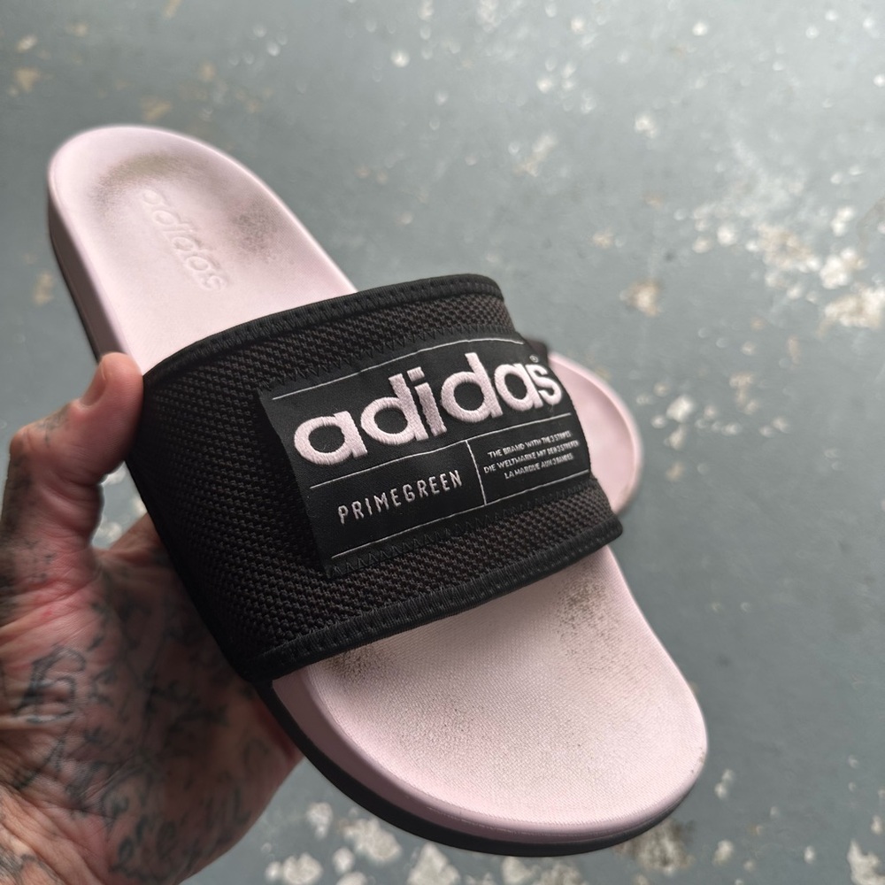 Adidas Black and light pink slides